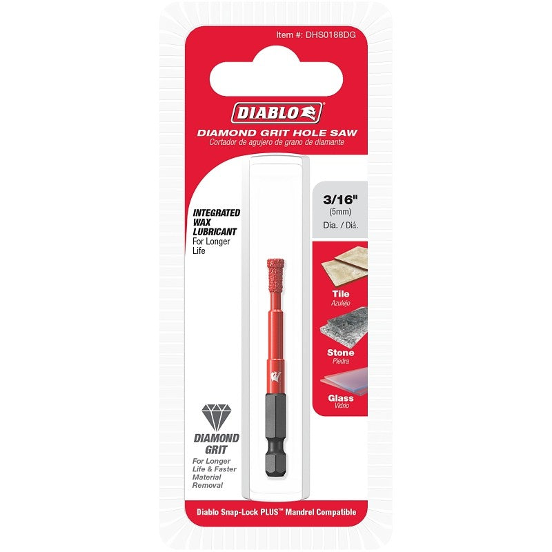 Diablo DHS0188DG Diamond Grit Hole Saw, 3/16 in Dia