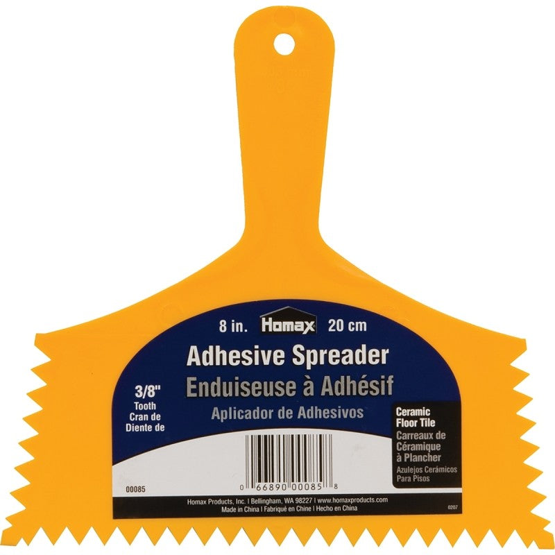 Homax 85 Adhesive Spreader Knife, 3/8 in Notch, Notched Blade, Polystyrene Blade, Polystyrene Handle, Reinforced Handle