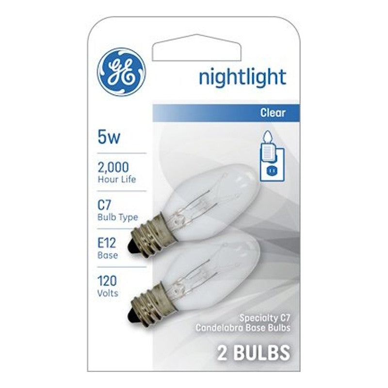 GE 27979 Night Light Bulb, 5 W, E12 Candelabra Lamp Base, C7 Lamp