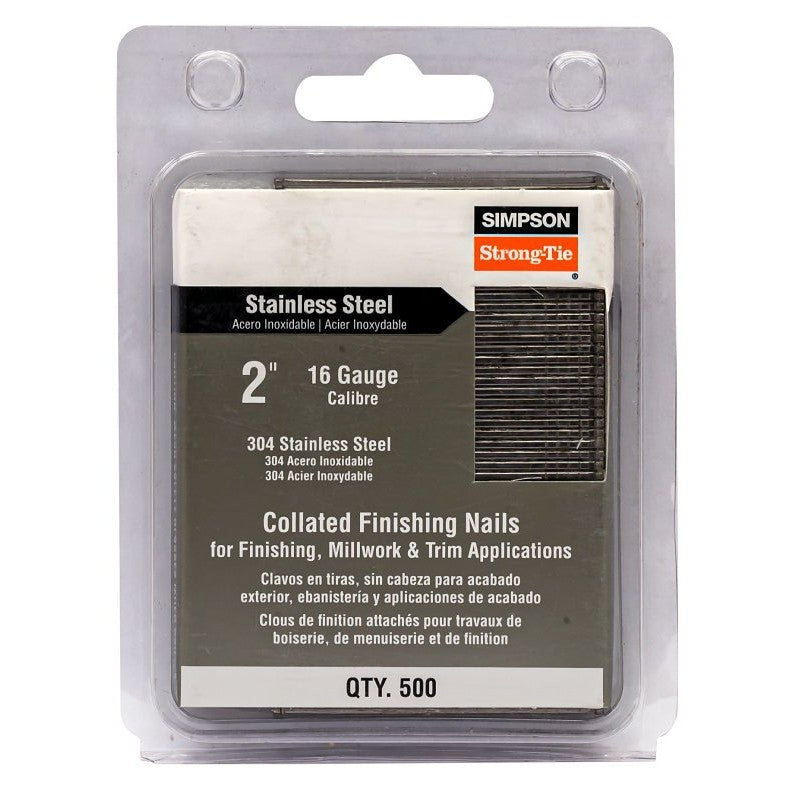 Simpson Strong-Tie S16N200FNB Finishing Nail, Adhesive, Straight Collation, 2 in L, 16 ga, 500/PK