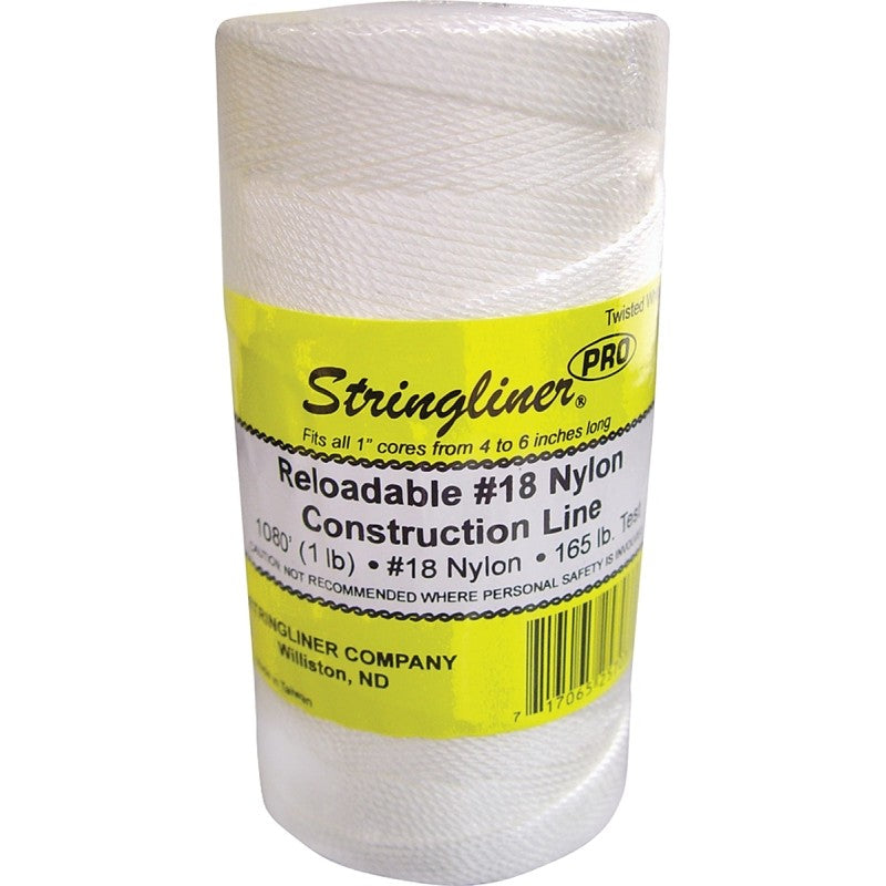 Stringliner Pro Series 35703 Construction Line, #18 Dia, 1080 ft L, 165 lb Working Load, Nylon, White