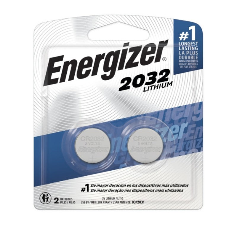 Energizer 2032BP-2 Coin Cell Battery, 3 V Battery, 235 mAh, CR2032 Battery, Manganese Dioxide, Lithium