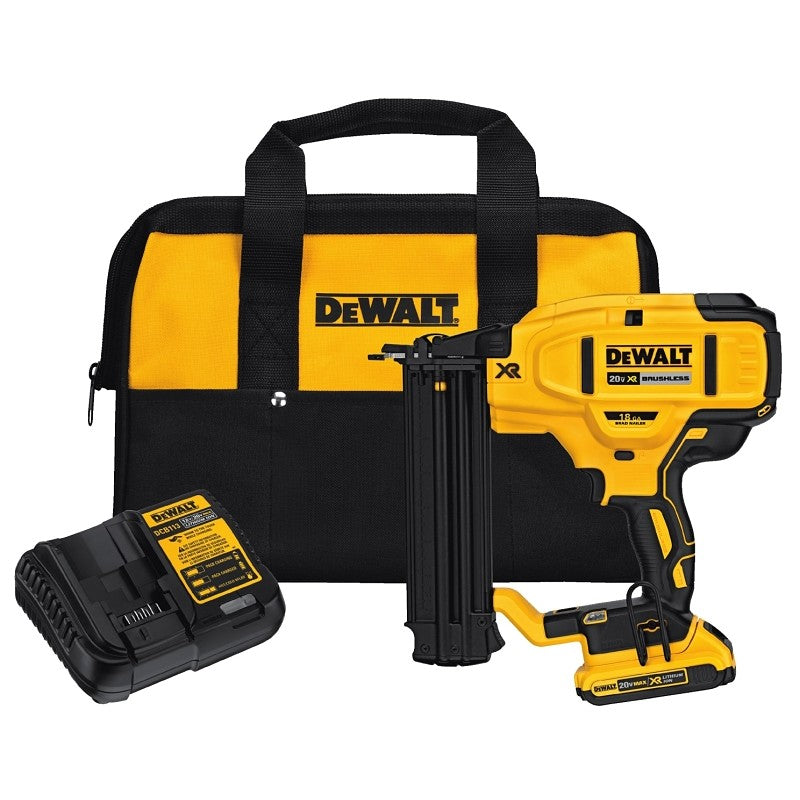 DEWALT DCN680D1 Brad Nailer Kit, Battery Included, 20 V, 2 Ah, 110 Magazine, 18 ga Nail, Nail Fastener