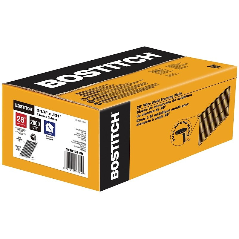 Bostitch S12D131-FH Framing Nail, 3-1/4 in L, Steel, Round Head, Smooth Shank