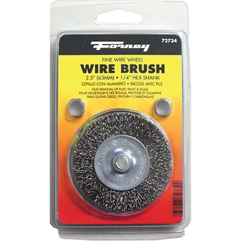 Forney 72734 Wire Wheel Brush, 2-1/2 in Dia, 0.008 in Dia Bristle