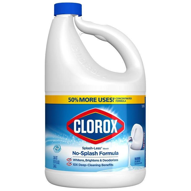 Clorox Splash-Less 32411 Concentrated Bleach, 117 oz, Liquid, Regular (Pack of 3)