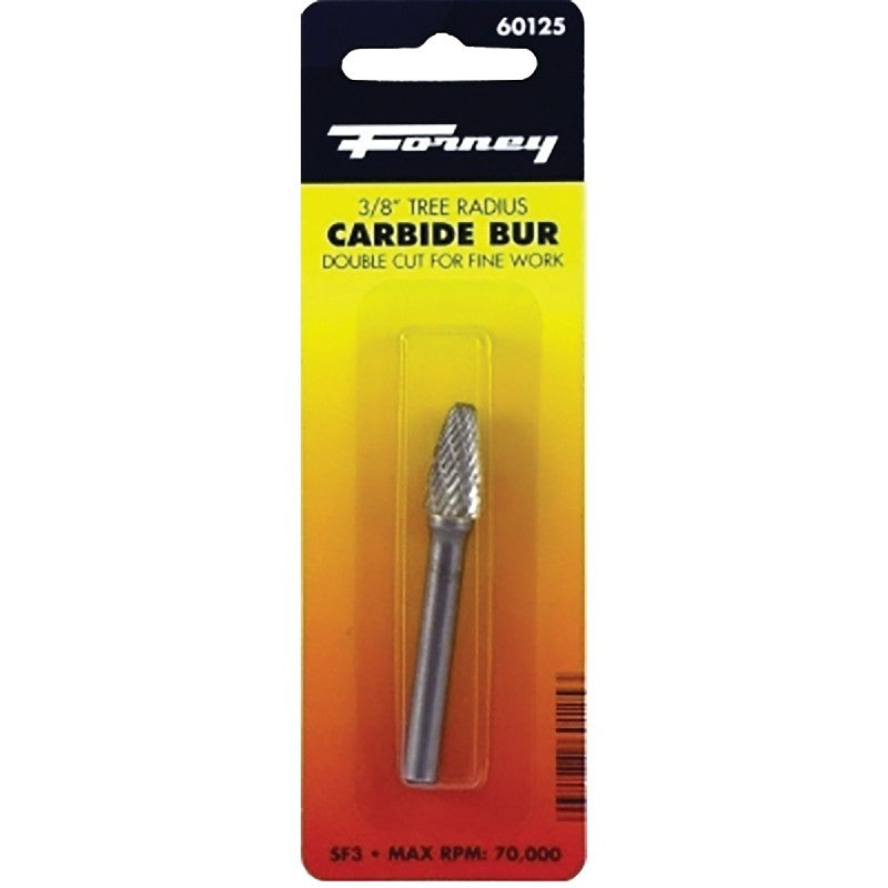 Forney 60125 Burr, 3/8 in Dia Cutting, 1/4 in Shank, Tree Radius Shank, Tungsten Carbide Cutting Edge