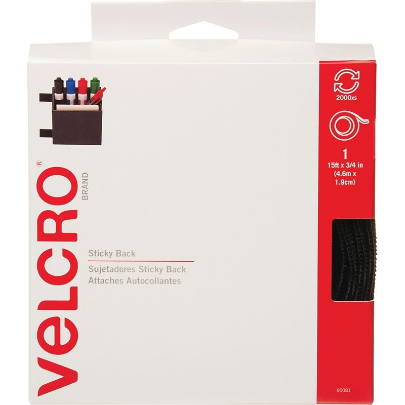 VELCRO Brand 90083 Fastener, 3/4 in W, 15 ft L, Nylon, Beige, Rubber Adhesive