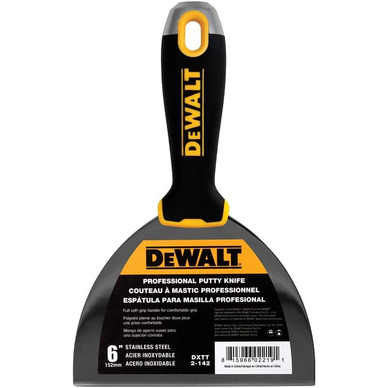 DEWALT DXTT-2-142 Putty Knife, 6 in W Blade, Stainless Steel Blade, Precision Ground Blade, Ergonomic, Soft Grip Handle