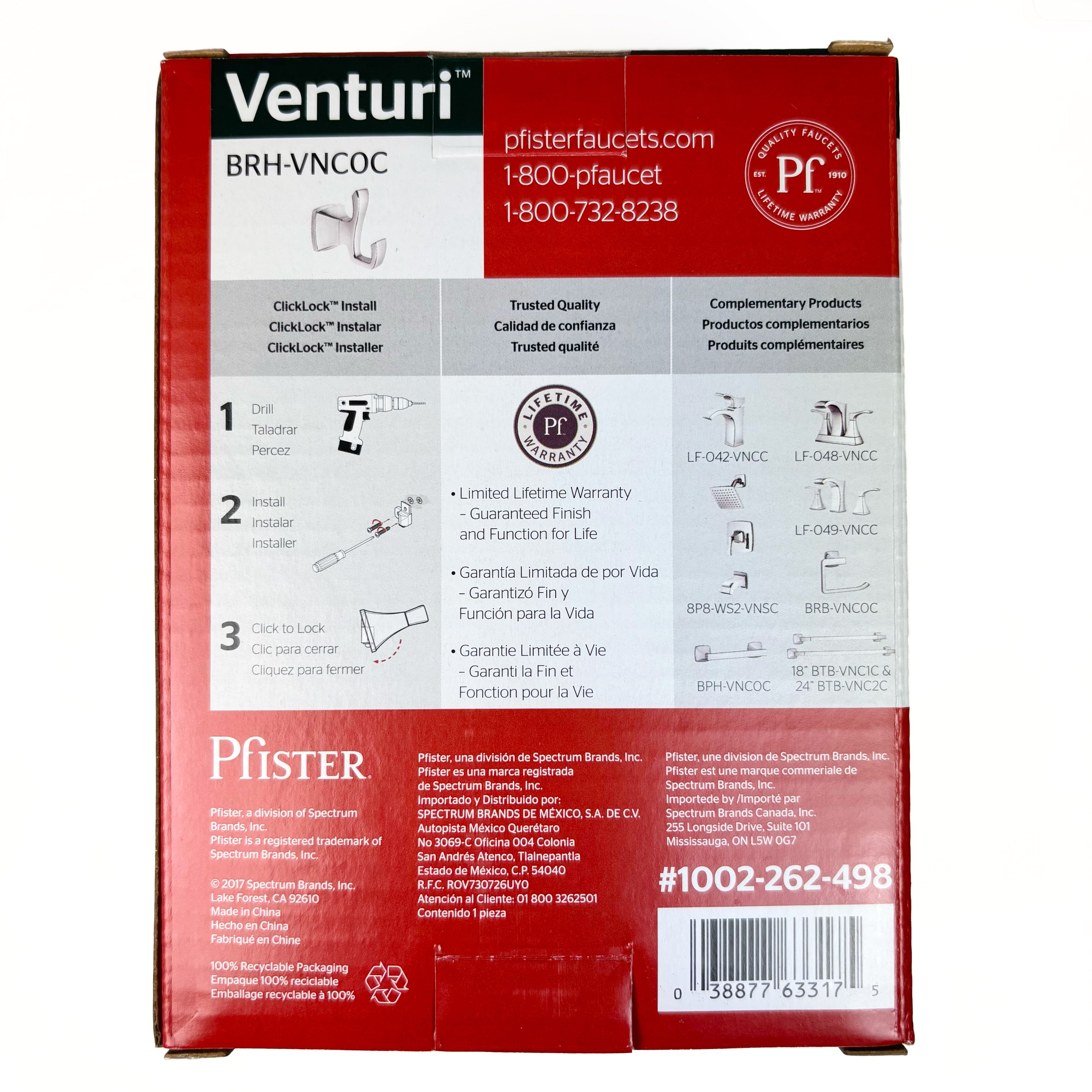 Venturi Robe Hook Polished Chrome (POS)