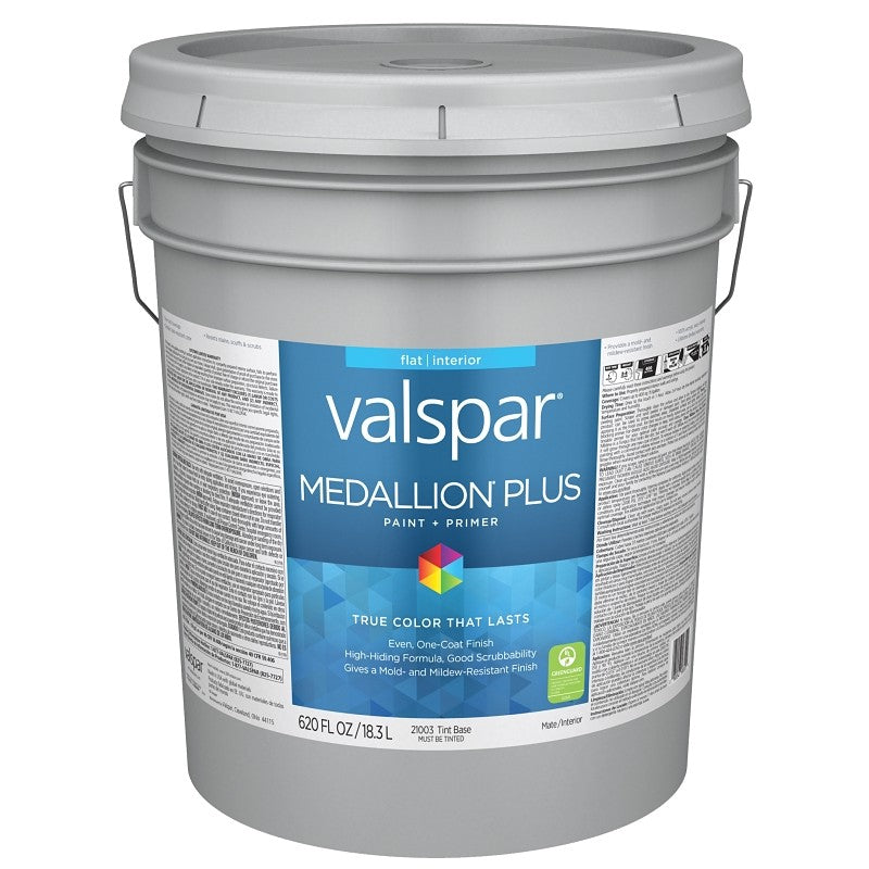 Valspar Medallion Plus 2100 028.0021003.008 Latex Paint, Acrylic Base, Flat Sheen, Tint Base, 5 gal, Plastic Pail