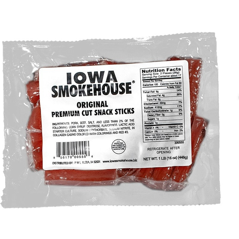 Iowa Smokehouse is-pco Premium Cut Snack Stick, Original, 16 oz (Pack of 12)
