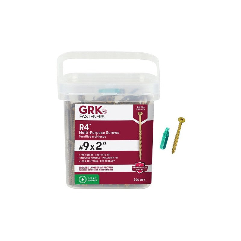 GRK Fasteners R4 01099 Framing and Decking Screw, #9 Thread, 2 in L, Star Drive, Steel, 690 PAIL