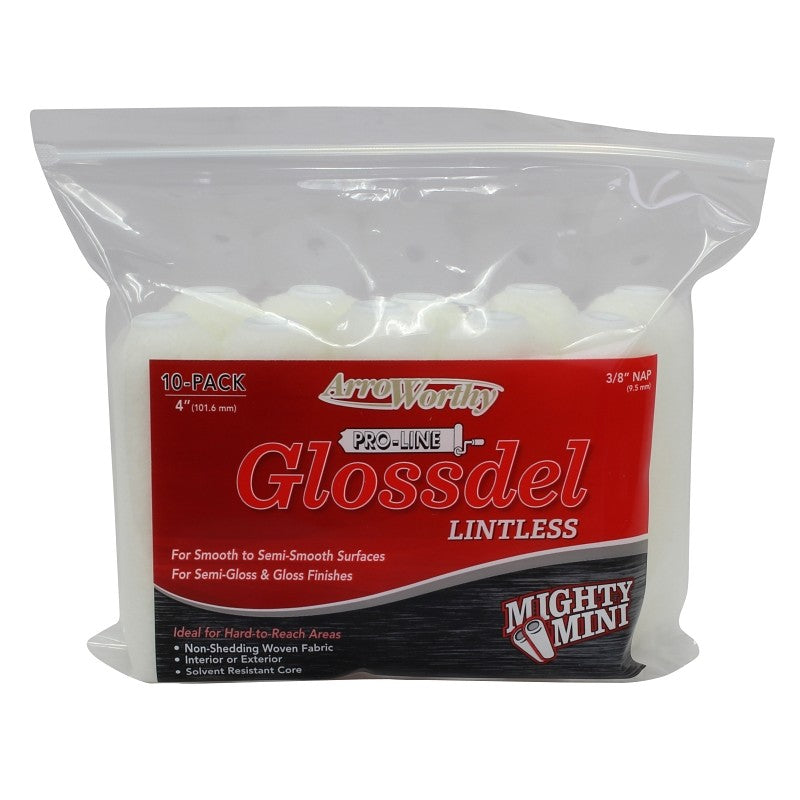 Arroworthy 4-GL3CK Mini Roller Cover, 3/8 in Thick Nap, 4 in L, Fabric Cover, White