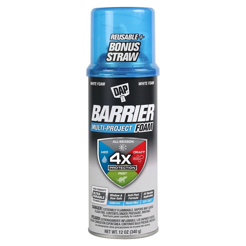 DAP Barrier 7565012530 Multi-Project Foam Sealant, White, 4 hr Functional Cure, 20 to 120 deg F, 12 oz Aerosol Can (Pack of 12)