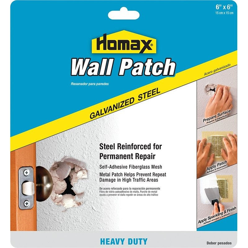 Homax 5506 Wall Patch, 6 in L, 6 in W, Fiberglass/Steel