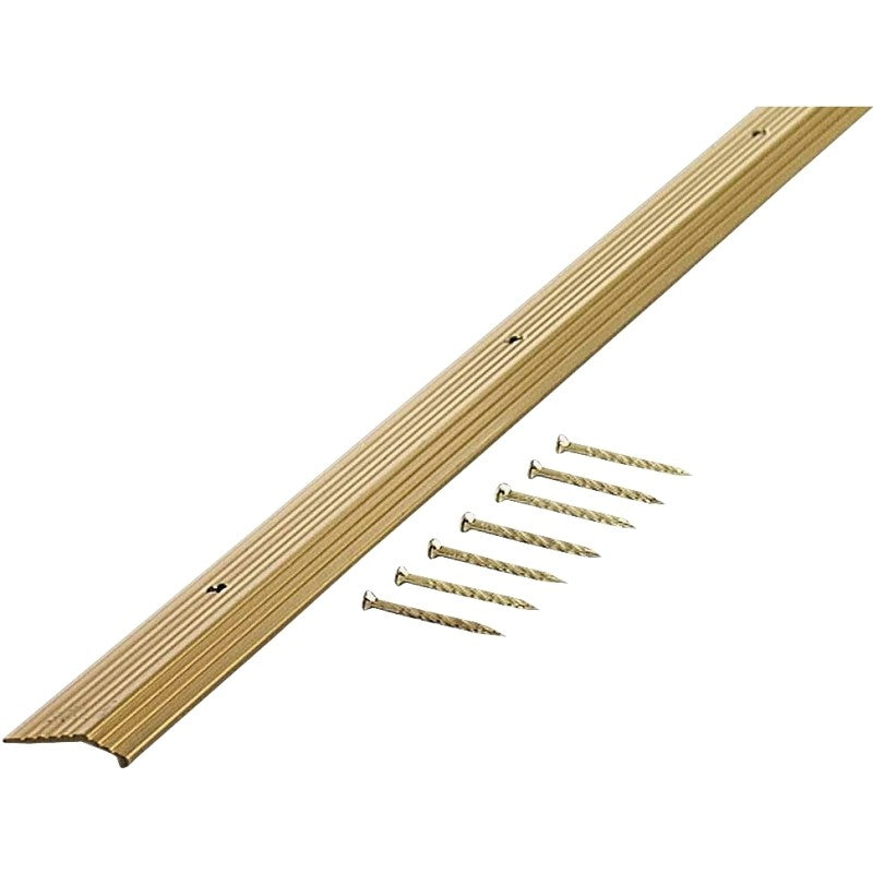 M-D 79004 Carpet Trim, 36 in L, 7/8 in W, Fluted Surface, Aluminum, Satin Brass