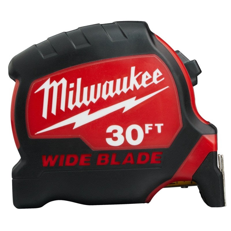 Milwaukee 48-22-1230 Tape Measure, 30 ft L Blade, 1-19/64 in W Blade, Steel Blade, ABS Case, Black/Red Case