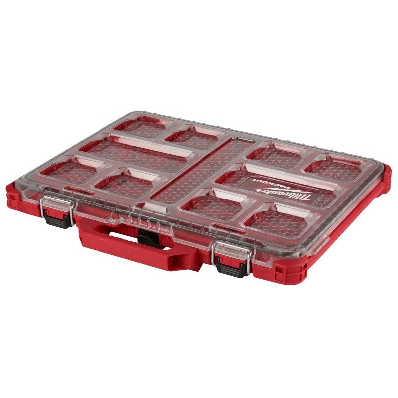 Milwaukee PACKOUT 48-22-8431 Organizer, 19.76 in L, 16.38 in W, 2.52 in H, 10-Compartment, Plastic, Red