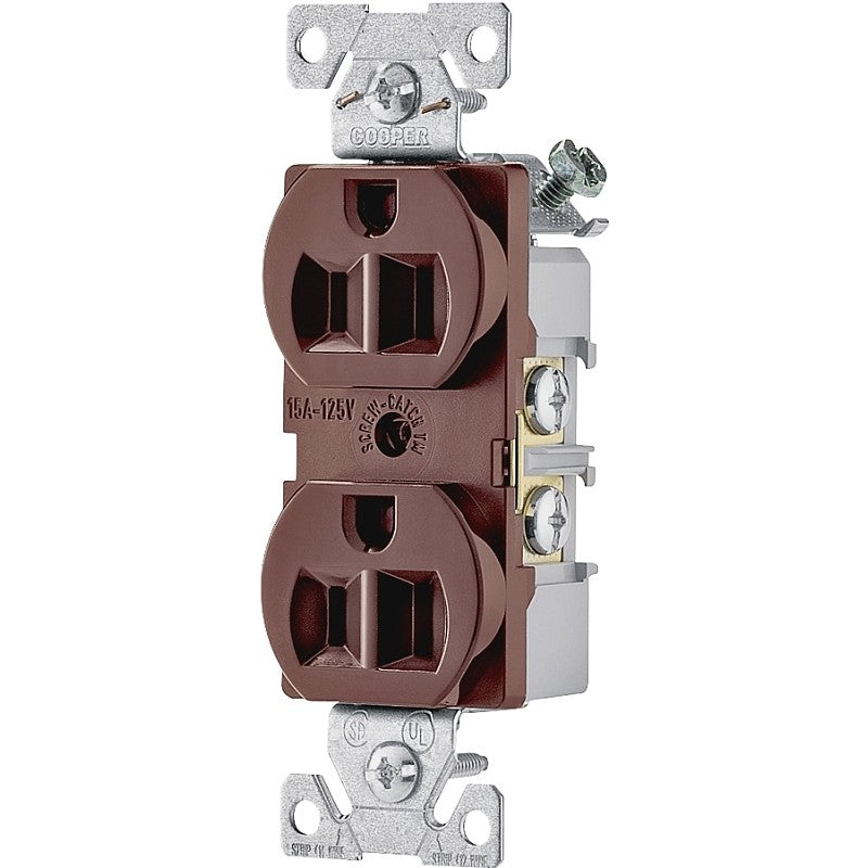 Eaton Wiring Devices 827B-BOX Duplex Receptacle, Nylon, Brown, 2-Pole, 15 A, 125 V, Side Wiring, NEMA: 5-15R