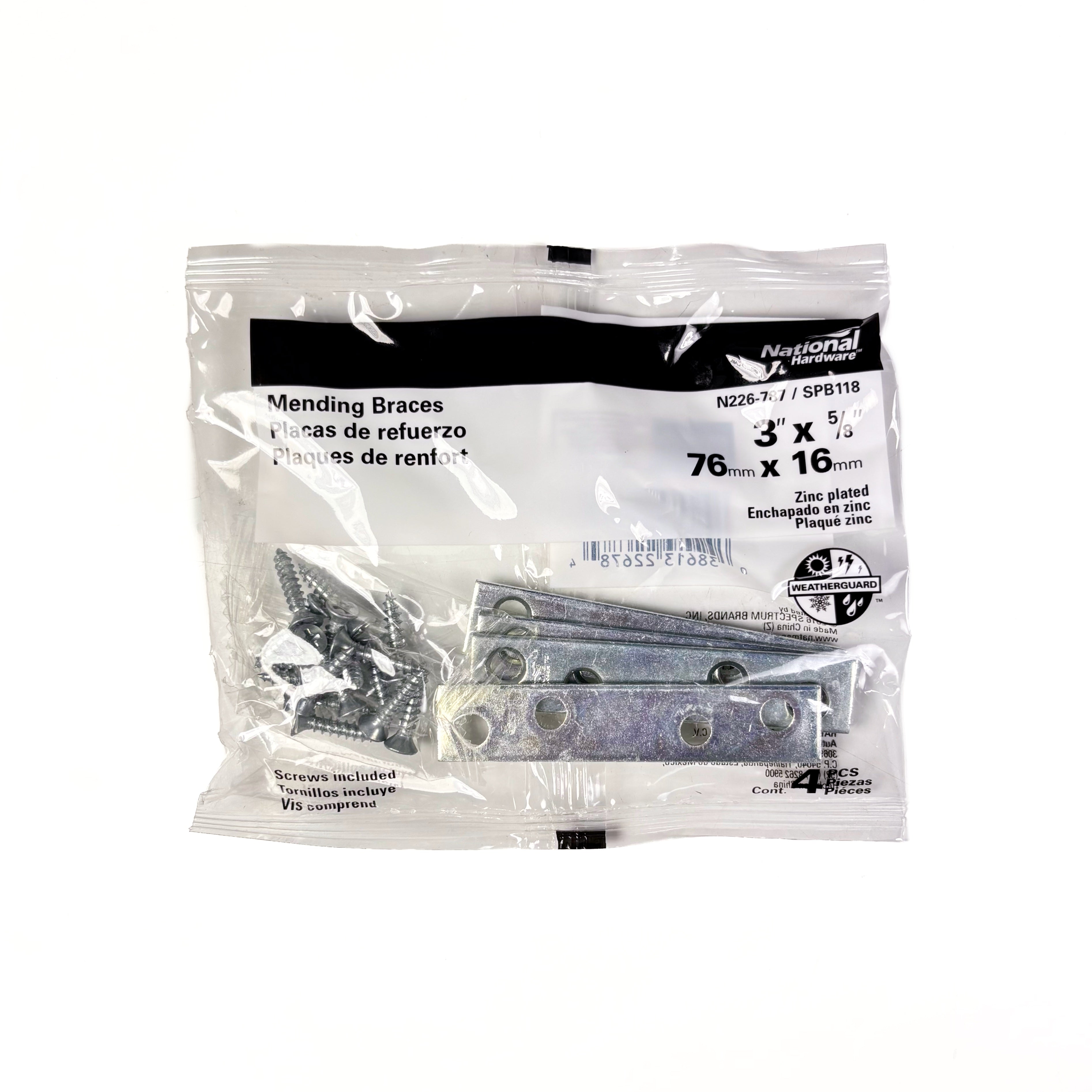 Mending Braces 3 By 5/8 By 0.08 Inch Zinc Plated Steel 4 Pack (POS)