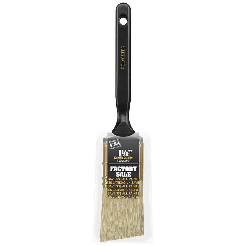 Wooster P3970-1-1/2 Paint Brush, Black/Gold, Solid Plastic Handle, 1-1/2 in W, 2-7/16 in L Bristle, Polyester Bristle