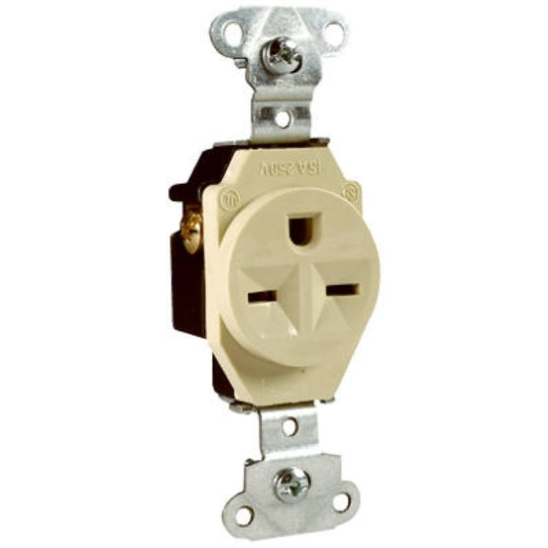 Legrand 5651ICC8 Single Receptacle, 2 -Pole, 250 V, 15 A, Side Wiring, NEMA: NEMA 6-15R, Ivory