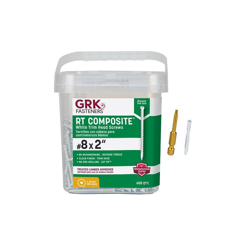 GRK Fasteners RT Series 16628 Screw, #8 Thread, 2 in L, Reverse Thread, Trim Head, Star Drive, Steel, 605 PAIL