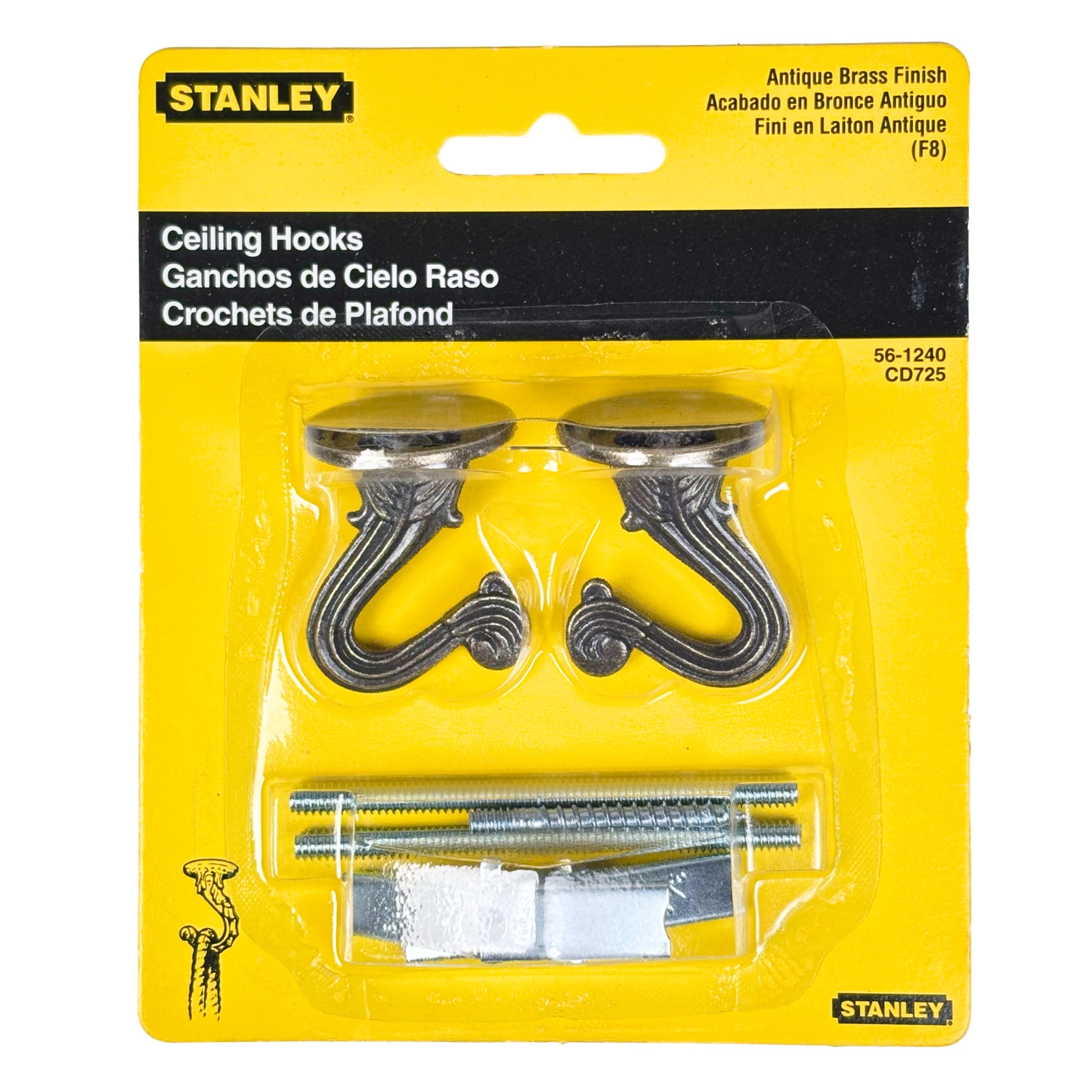 Ceiling Swag Hooks 1-1/2 Inch Antique Brass Die Cast 2 Pack (POS)