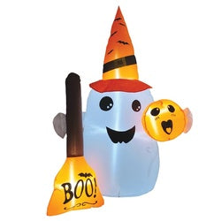 Santas Forest 94004 Inflatable Ghost Decor, 4.7 ft H, Polyester, White, Internal Light, Indoor, Outdoor