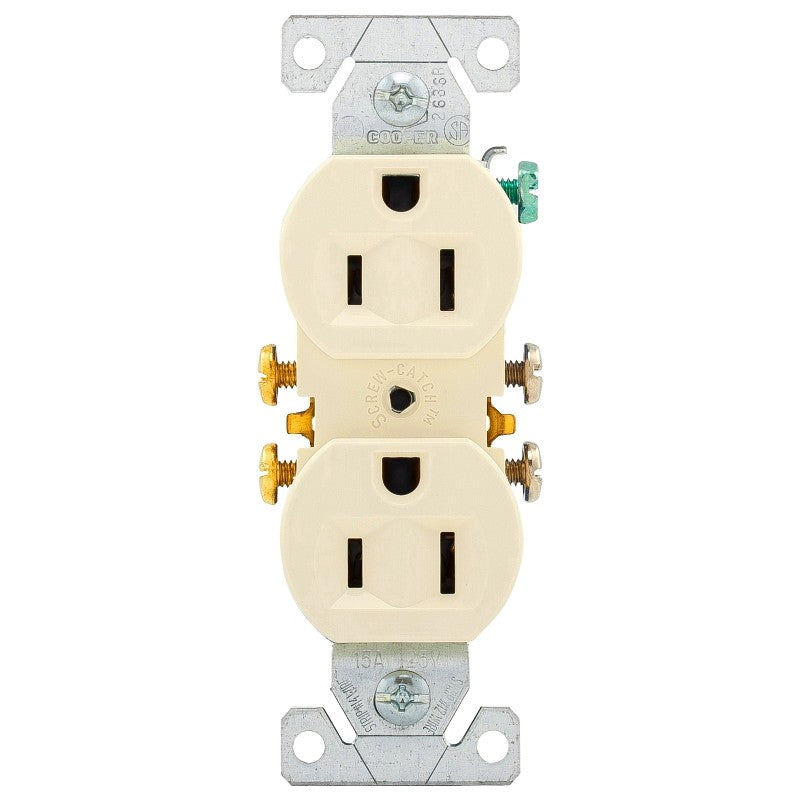 Eaton Wiring Devices 270LA Duplex Receptacle, PVC, Light Almond, 2-Pole, 15 A, 125 V, Push-in, Side Wiring, 3-Wire
