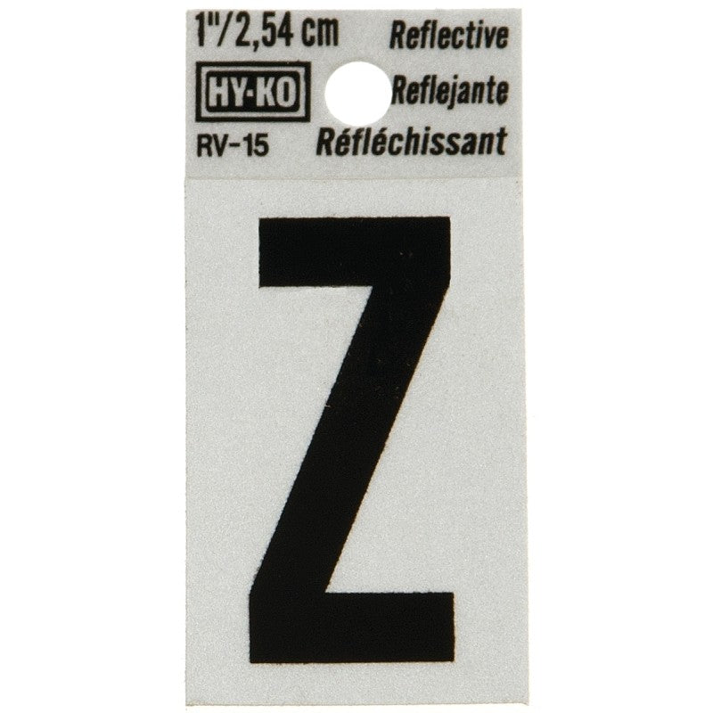Hy-Ko RV-15/Z Reflective Letter, Character: Z, 1 in H Character, Black Character, Silver Background, Vinyl (Pack of 10)