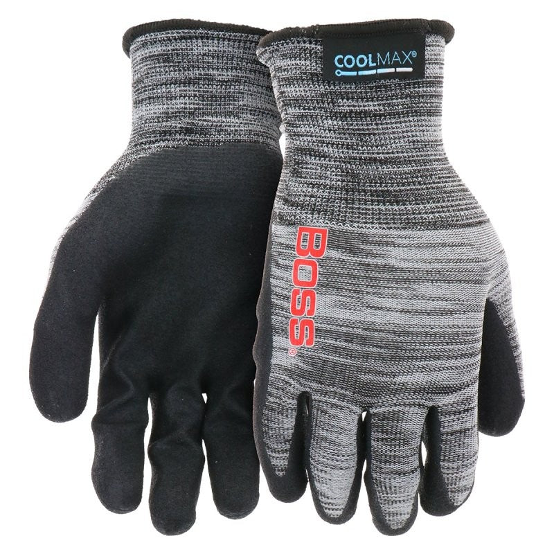 Boss Tactile Grip Series B31151-XL Coated Gloves, Men's, XL, Elastic Knit Wrist, Slip-On Cuff, Nitrile Coating, Nylon