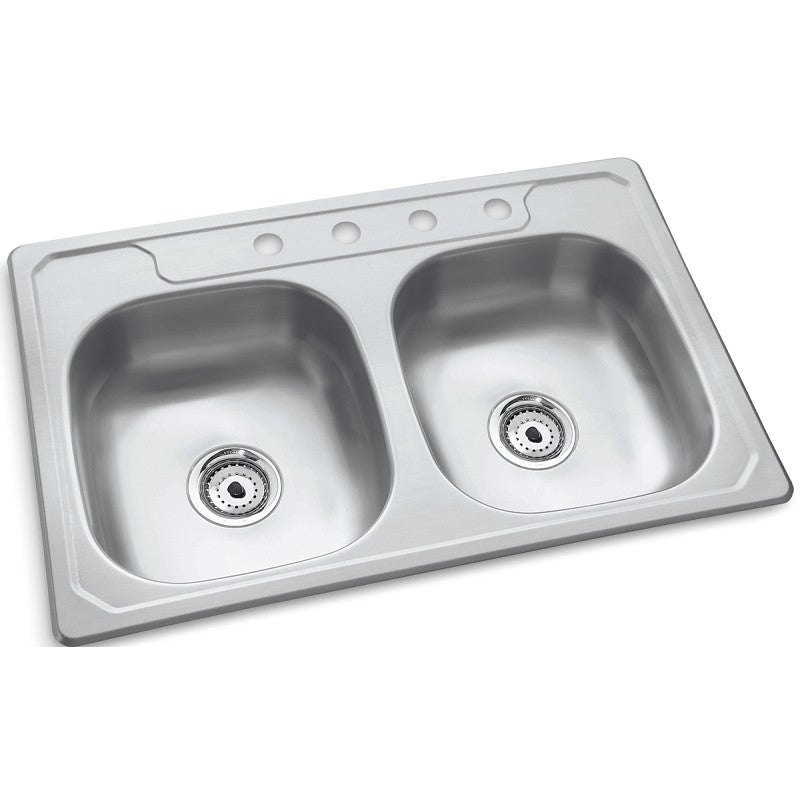 Sterling Middleton Series 14633-4-NA Kitchen Sink, 4-Faucet Hole, 33 in OAW, 22 in OAD, 6 in OAH, Stainless Steel