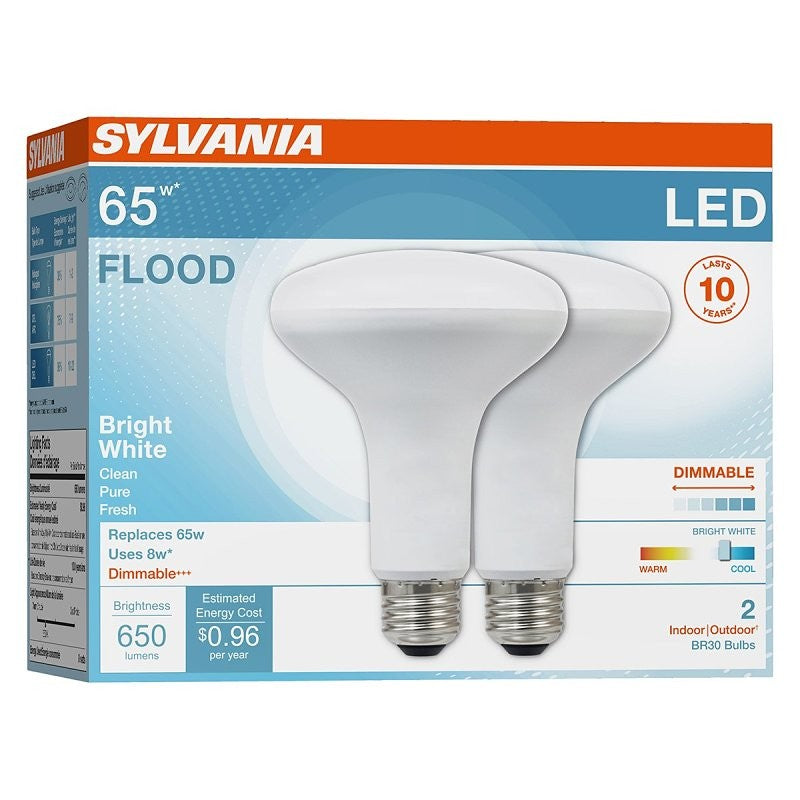 Sylvania 78029 LED Bulb, Flood/Spotlight, BR30 Lamp, 65 W Equivalent, E26 Lamp Base, Dimmable, Cool White Light