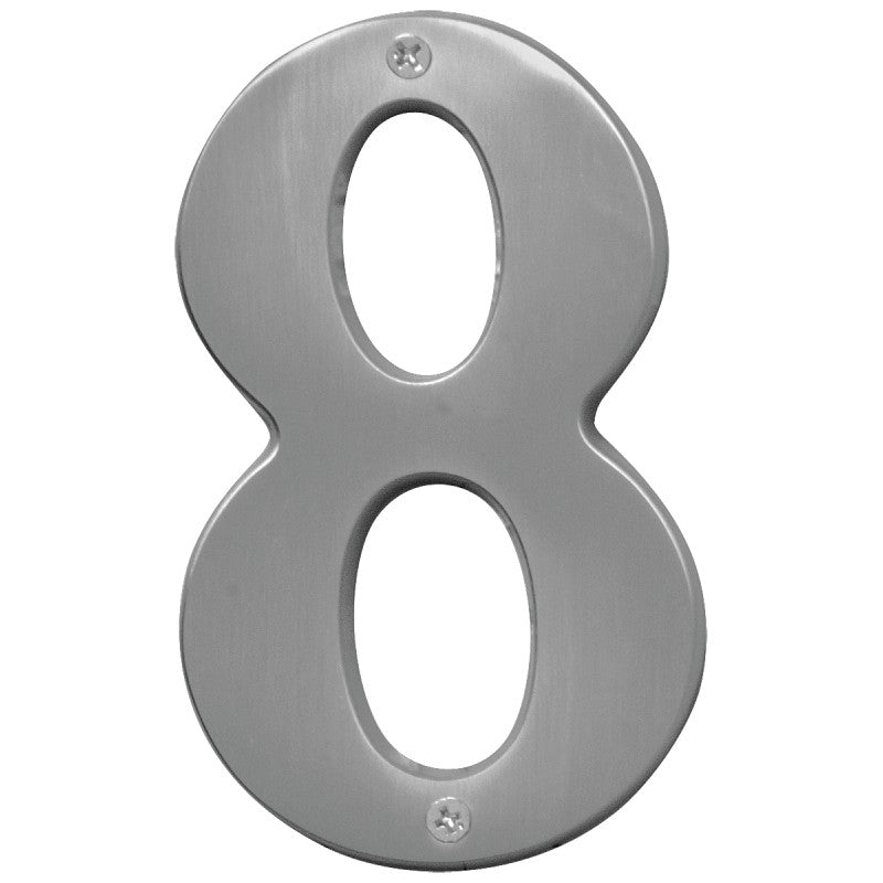 Hy-Ko Prestige Series BR-51SN/8 House Number, Character: 8, 5 in H Character, Nickel Character, Solid Brass (Pack of 3)