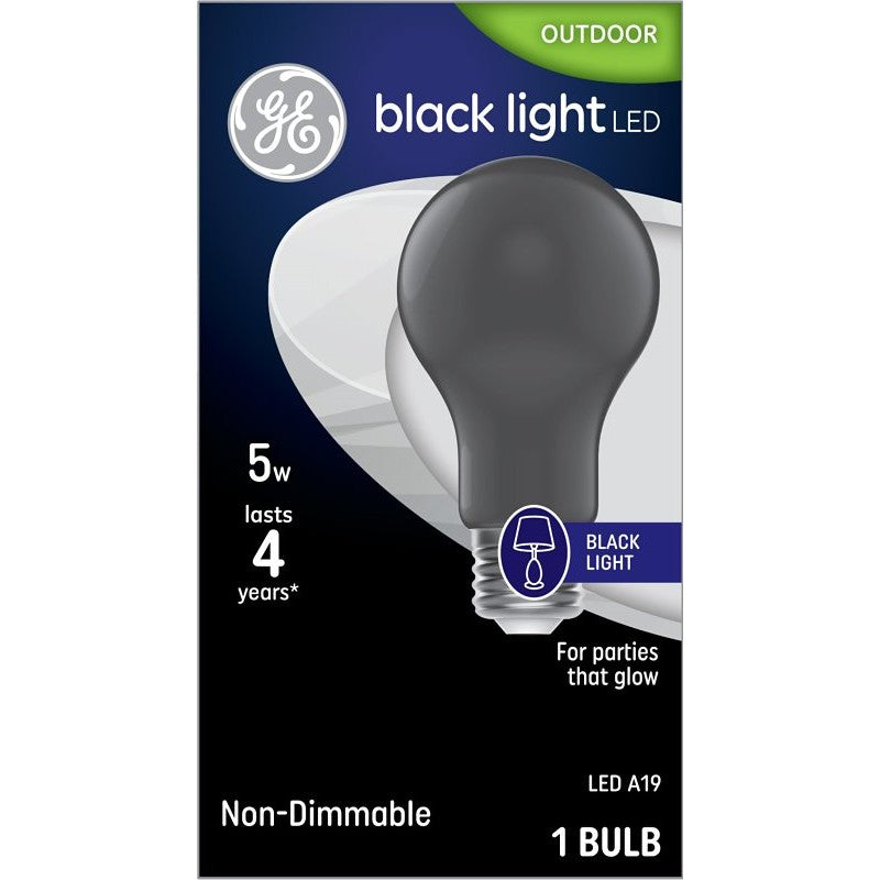 GE Black Light 93129710 Party Light Bulb, A19 Bulb, 5 W, Black Bulb, LED Bulb, 395 nmK Color Temp