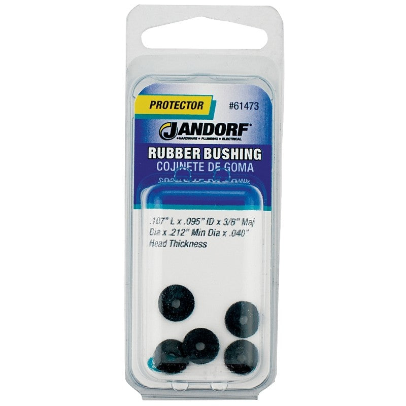 Jandorf 61473 Conduit Bushing, 0.095 in Dia Cable, Rubber, Black, 0.04 in Thick Panel