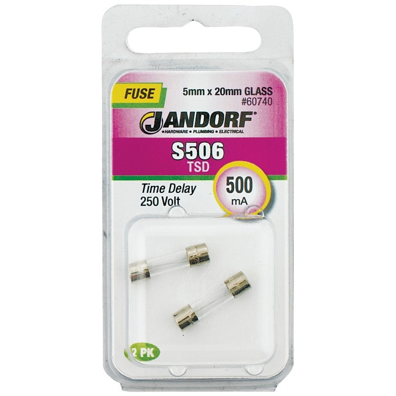 Jandorf 60740 Series Time Delay Fuse, 0.007 Ohm, 500 mA, 250 V, 35 A Interrupt, Glass Body
