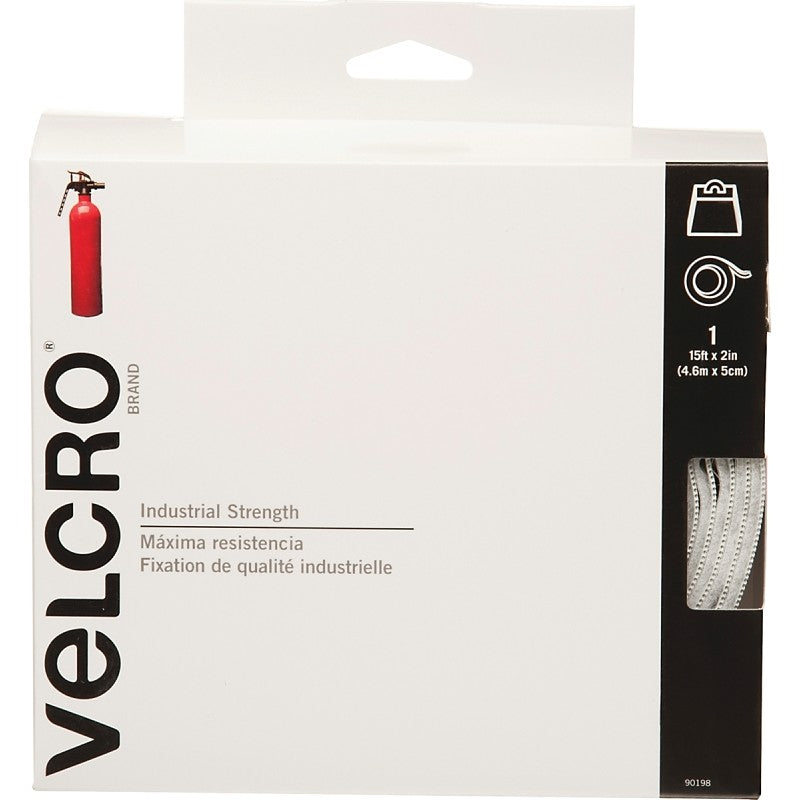 VELCRO Brand 90198 Fastener, 2 in W, 15 ft L, Nylon, White, Rubber Adhesive