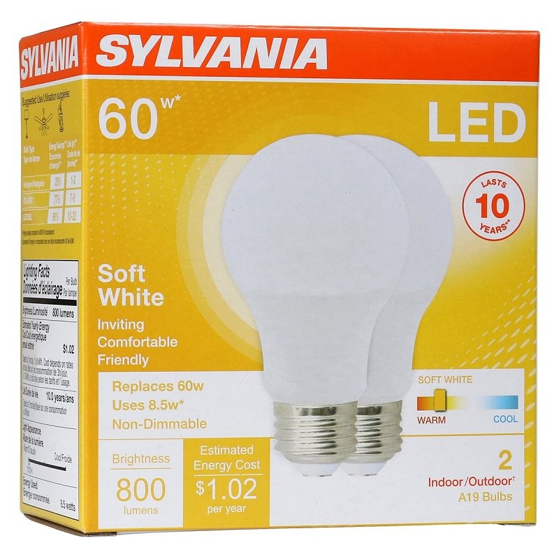 Sylvania 73886 LED Bulb, General Purpose, 800 Lumens, 8.5 W, A19 Lamp, 60 W Equivalent, E26 Lamp Base, Frosted