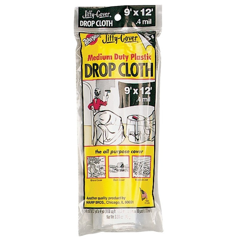 Warp's PC-72 Drop Cloth, 4/10 mil Thick, 12 ft L, 9 ft W, Plastic, Clear (Pack of 72)