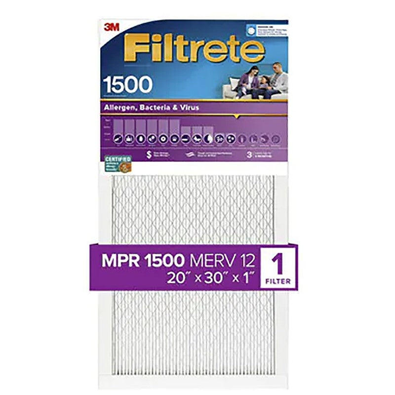 Filtrete 2022-4 Air Filter, 30 in L, 20 in W, 12 MERV, 1500 MPR, For: Air Conditioner, Furnace and HVAC System (Pack of 4)