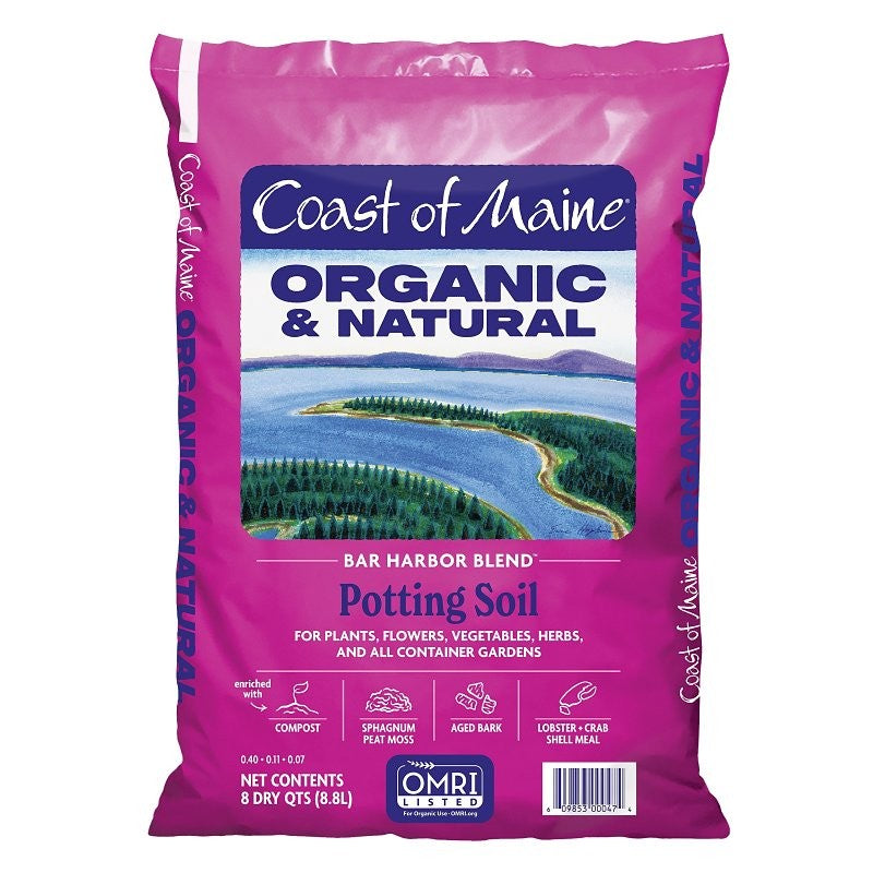 Coast of Maine 1SB8C Bar Harbor Blend Premium Potting Soil, Dark Brown, 8 qt Bag
