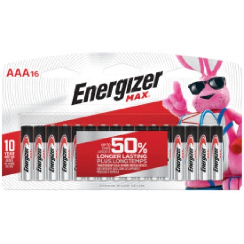Energizer E92LP-16 Battery, 1.5 V Battery, 1250 mAh, AAA Battery, Alkaline, Manganese Dioxide, Rechargeable: No