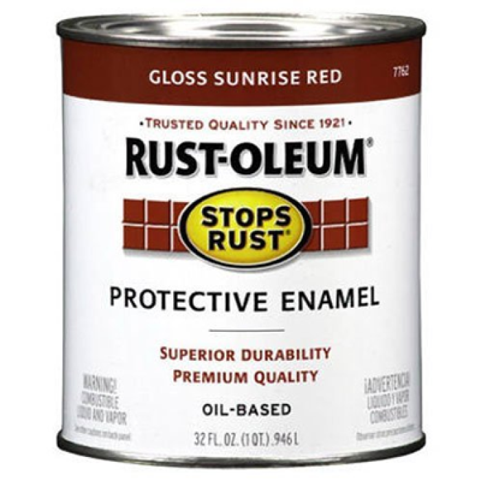 Rust-Oleum Stops Rust 7762502 Enamel Paint, Oil, Gloss, Sunrise Red, 1 qt, Can, 50 to 90 sq-ft/qt Coverage Area