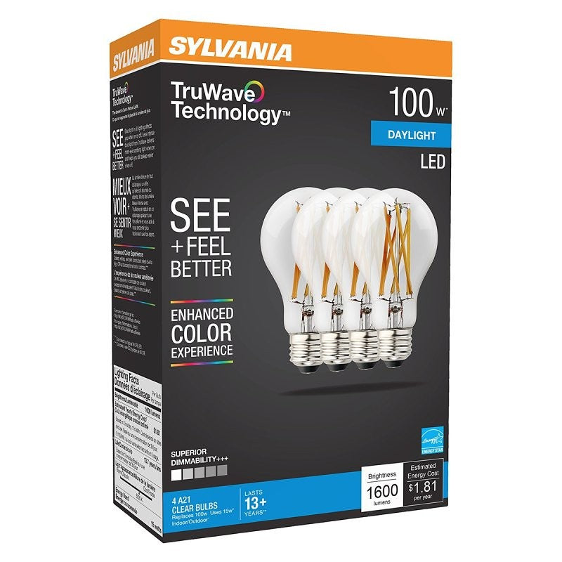 Sylvania 40875 Natural LED Bulb, General Purpose, 1600 Lumens, 15 W, A21 Lamp, 100 W Equivalent, E26 Lamp Base, Dimmable