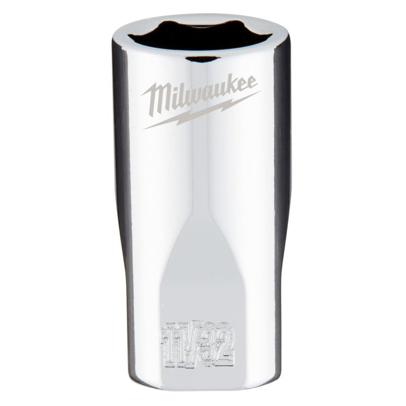 Milwaukee 45-34-9006 Socket, 11/32 in Socket, Standard Socket, 4.921 in OAL, 1/4 in Drive, 6-Point, Chrome