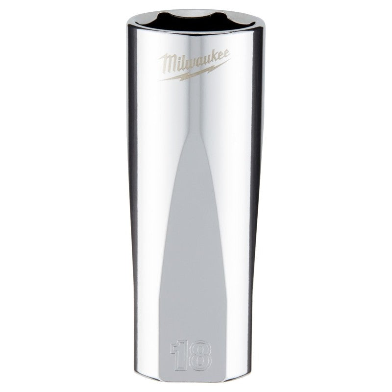 Milwaukee 45-34-0118 Socket, 18 mm Socket, Deep Socket, 3.543 in OAL, 3/8 in Drive, 6-Point, Chrome Vanadium Steel