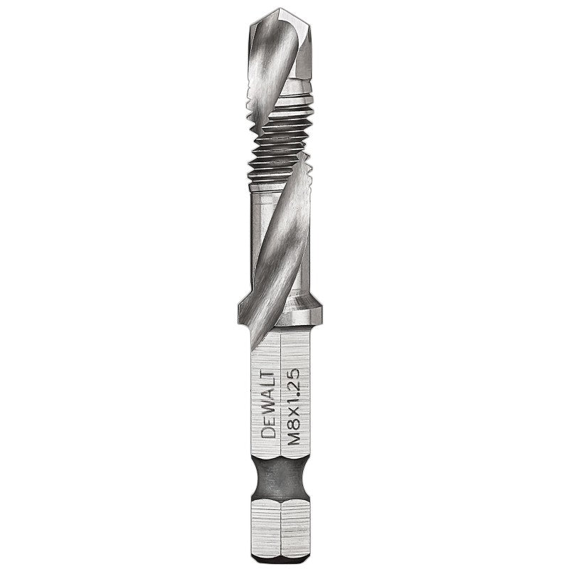 DEWALT IMPACT READY DWADTQTR8MM125 Tap and Drill Bit, 8 mm Dia, 3-Flute, Spiral Flute, HSS, 2-23/64 in L